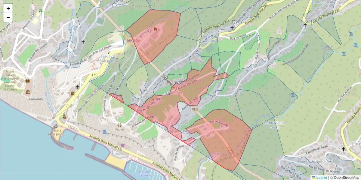 Mapa detalhado do código postal 9370-763 com limites, códigos postais vizinhos e agências dos correios