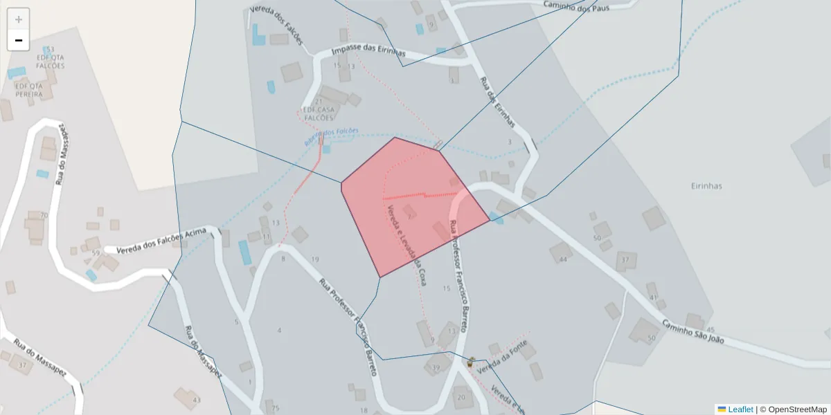 Mapa detalhado do código postal 9370-804 com limites, códigos postais vizinhos e agências dos correios