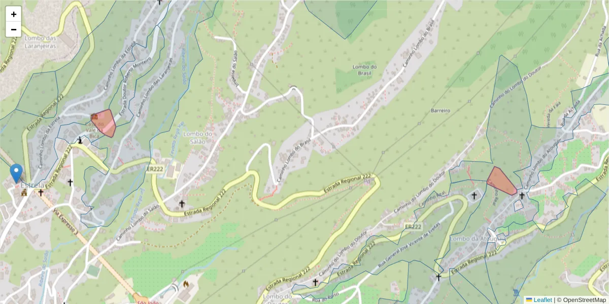 Mapa detalhado do código postal 9370-999 com limites, códigos postais vizinhos e agências dos correios