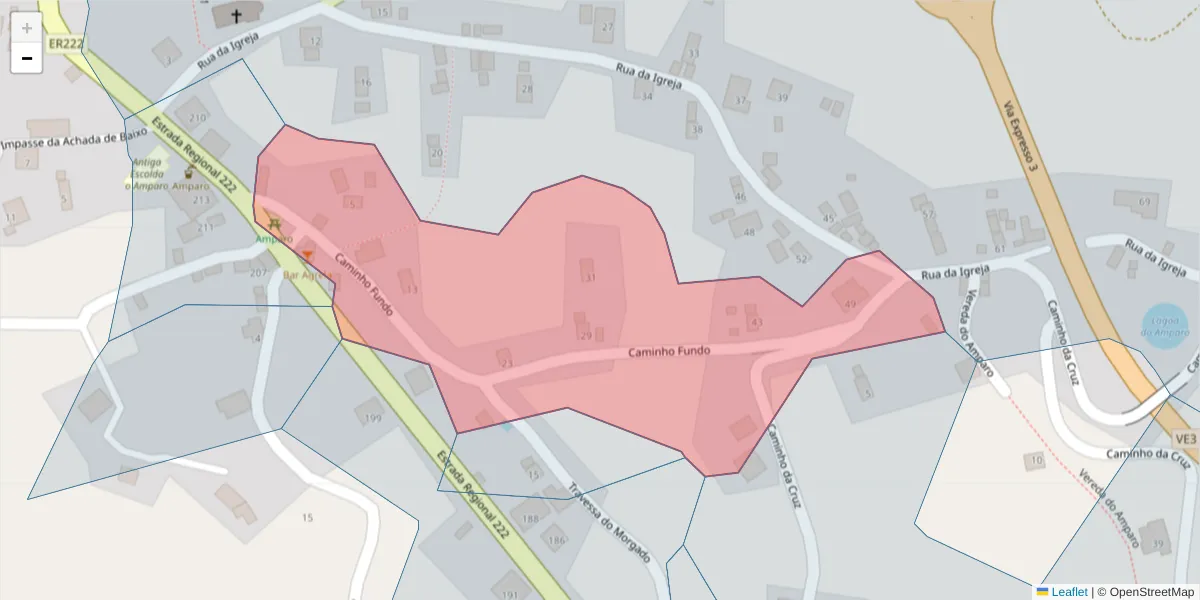 Mapa detalhado do código postal 9385-218 com limites, códigos postais vizinhos e agências dos correios