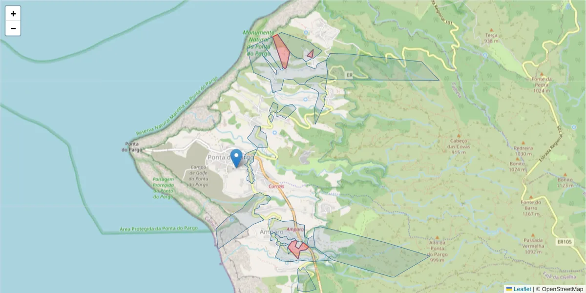 Mapa detalhado do código postal 9385-220 com limites, códigos postais vizinhos e agências dos correios
