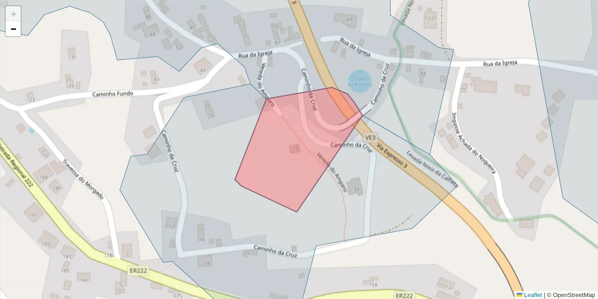 Mapa detalhado do código postal 9385-221 com limites, códigos postais vizinhos e agências dos correios