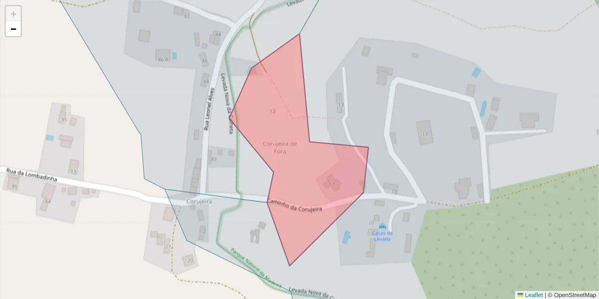 Mapa detalhado do código postal 9385-236 com limites, códigos postais vizinhos e agências dos correios