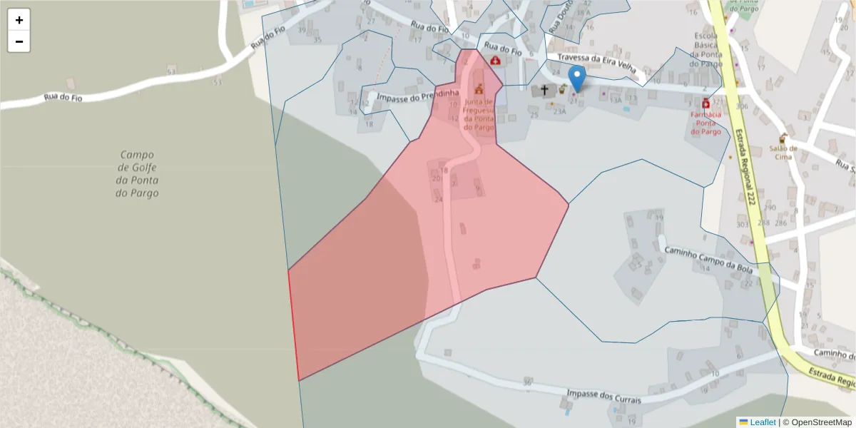 Mapa detalhado do código postal 9385-238 com limites, códigos postais vizinhos e agências dos correios