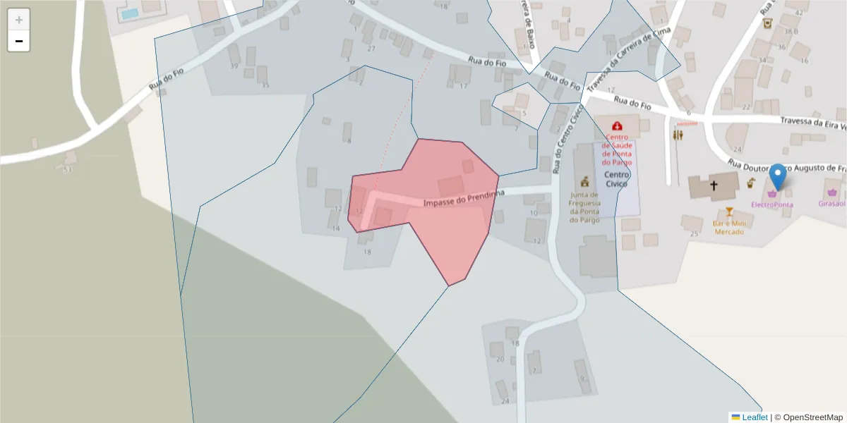Mapa detalhado do código postal 9385-240 com limites, códigos postais vizinhos e agências dos correios