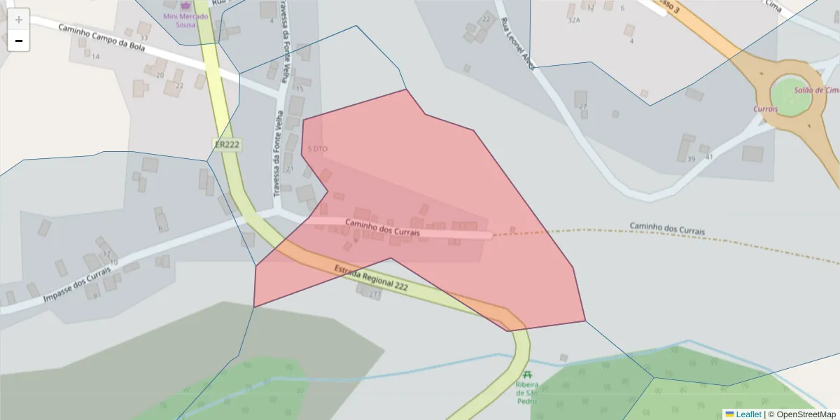 Mapa detalhado do código postal 9385-241 com limites, códigos postais vizinhos e agências dos correios