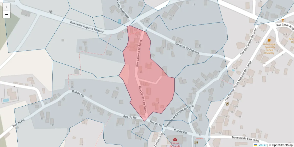 Mapa detalhado do código postal 9385-254 com limites, códigos postais vizinhos e agências dos correios
