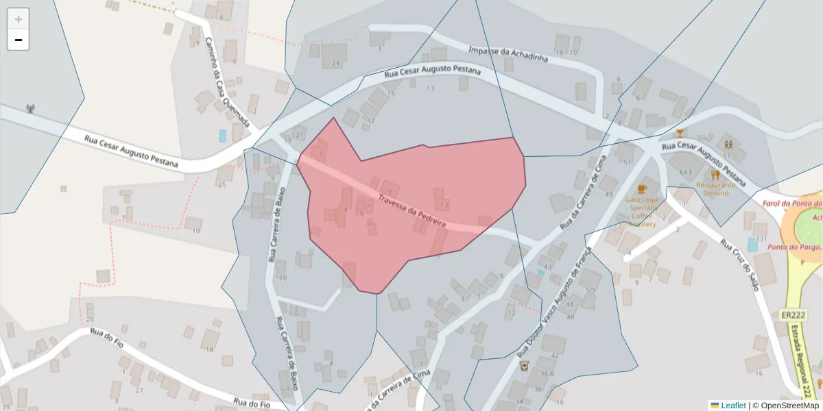 Mapa detalhado do código postal 9385-255 com limites, códigos postais vizinhos e agências dos correios