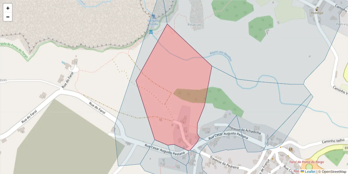 Mapa detalhado do código postal 9385-258 com limites, códigos postais vizinhos e agências dos correios