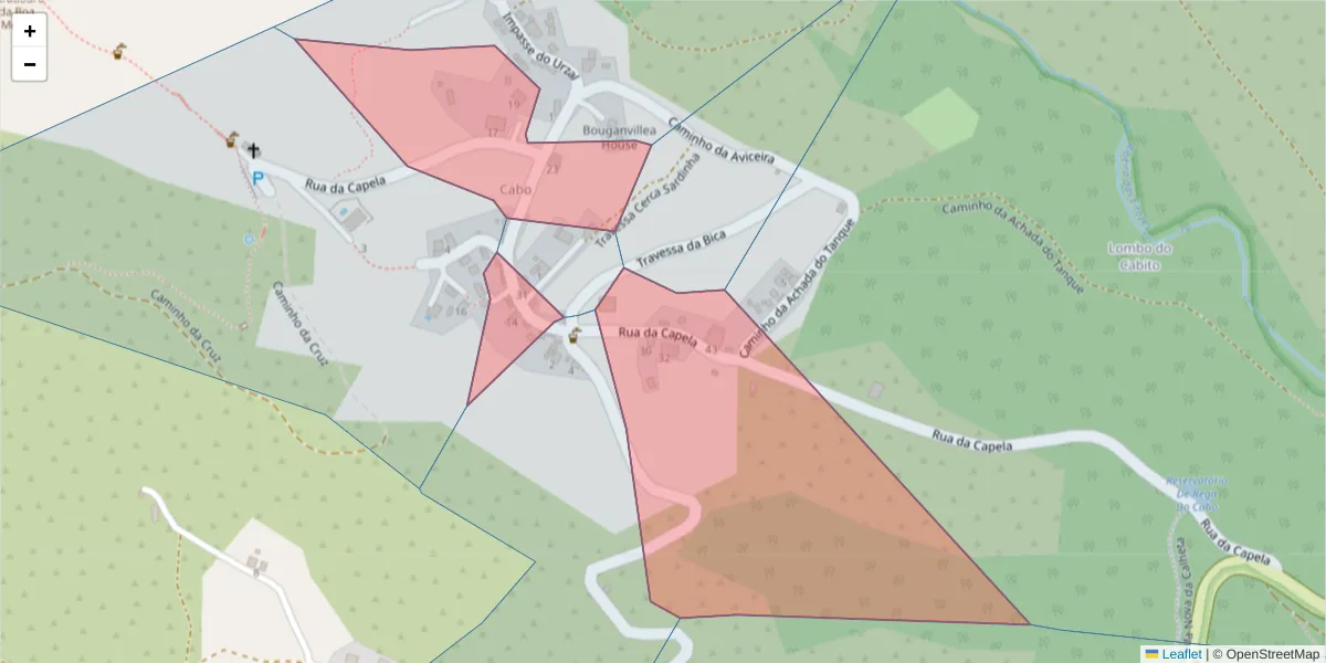 Mapa detalhado do código postal 9385-294 com limites, códigos postais vizinhos e agências dos correios