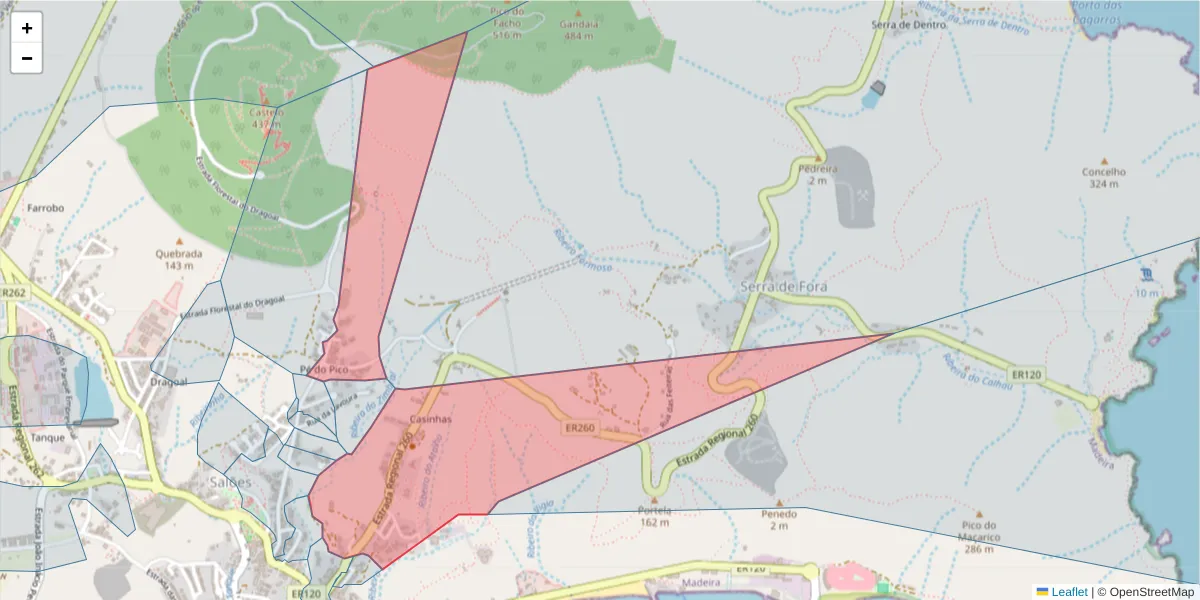 Mapa detalhado do código postal 9400-025 com limites, códigos postais vizinhos e agências dos correios