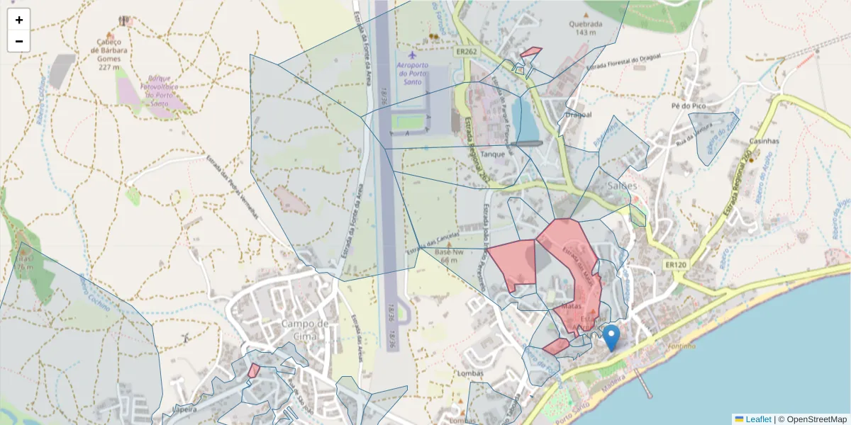 Mapa detalhado do código postal 9400-035 com limites, códigos postais vizinhos e agências dos correios