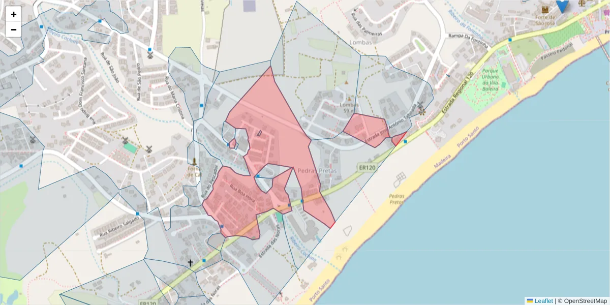 Mapa detalhado do código postal 9400-075 com limites, códigos postais vizinhos e agências dos correios