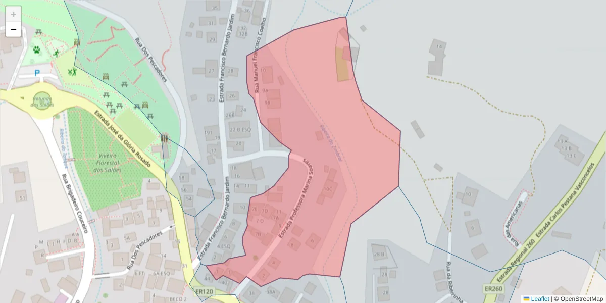 Mapa detalhado do código postal 9400-122 com limites, códigos postais vizinhos e agências dos correios