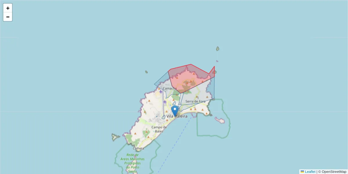 Mapa detalhado do código postal 9400-123 com limites, códigos postais vizinhos e agências dos correios