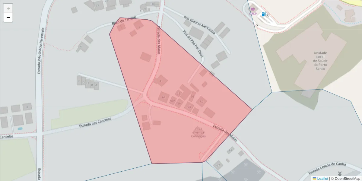 Mapa detalhado do código postal 9400-124 com limites, códigos postais vizinhos e agências dos correios
