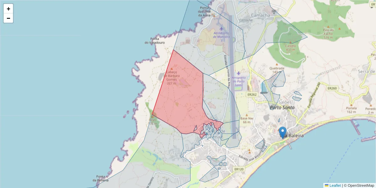 Mapa detalhado do código postal 9400-127 com limites, códigos postais vizinhos e agências dos correios