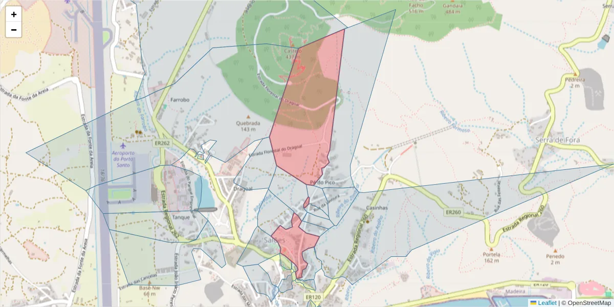 Mapa detalhado do código postal 9400-133 com limites, códigos postais vizinhos e agências dos correios