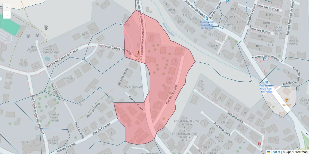 Mapa detalhado do código postal 9400-134 com limites, códigos postais vizinhos e agências dos correios