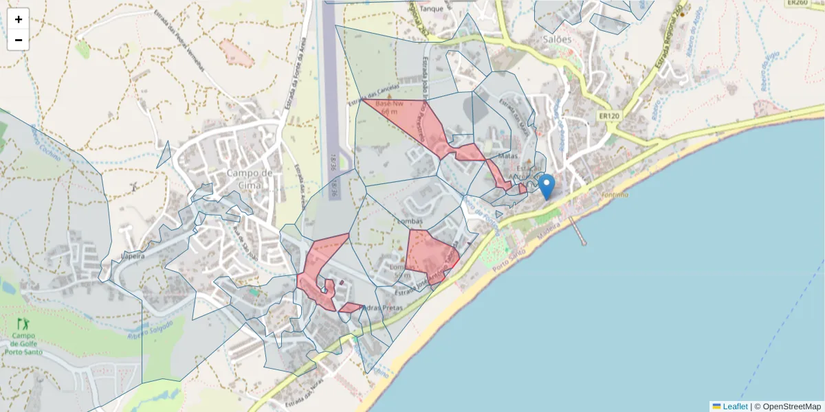 Mapa detalhado do código postal 9400-141 com limites, códigos postais vizinhos e agências dos correios