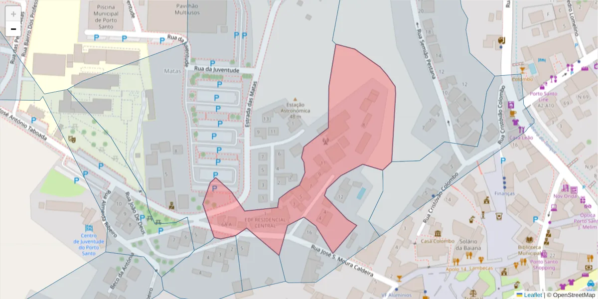 Mapa detalhado do código postal 9400-150 com limites, códigos postais vizinhos e agências dos correios