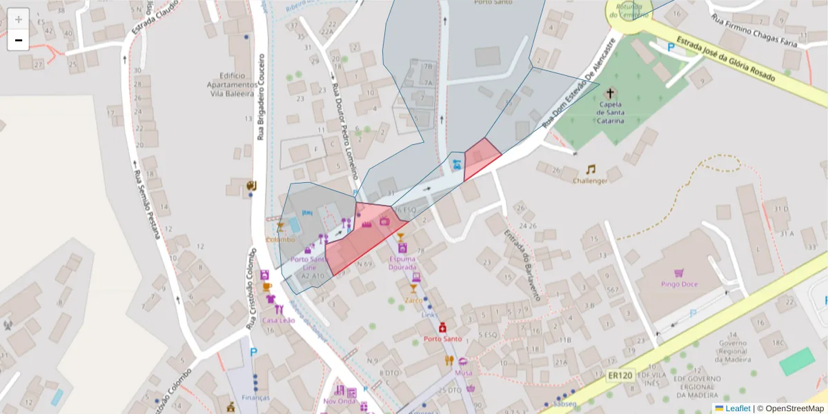 Mapa detalhado do código postal 9400-166 com limites, códigos postais vizinhos e agências dos correios