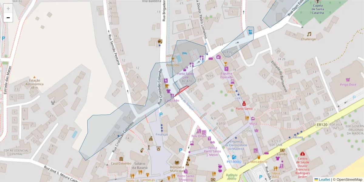 Mapa detalhado do código postal 9400-167 com limites, códigos postais vizinhos e agências dos correios
