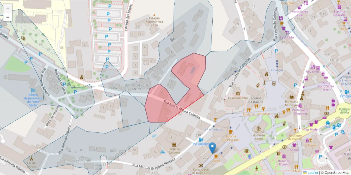 Mapa detalhado do código postal 9400-169 com limites, códigos postais vizinhos e agências dos correios