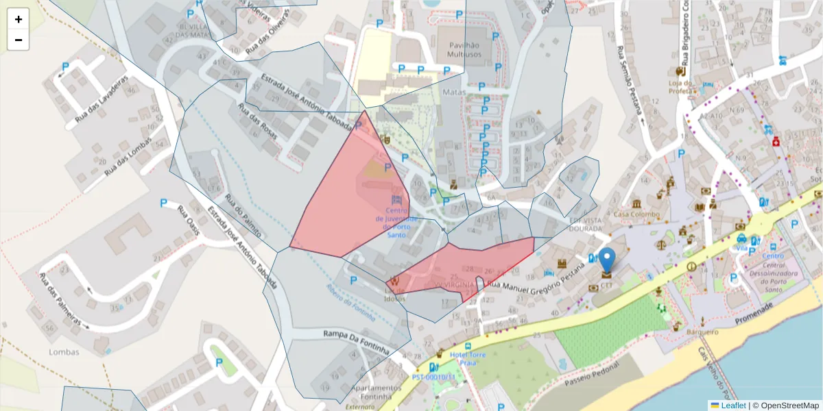 Mapa detalhado do código postal 9400-171 com limites, códigos postais vizinhos e agências dos correios