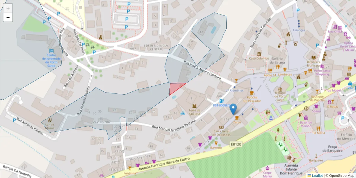 Mapa detalhado do código postal 9400-172 com limites, códigos postais vizinhos e agências dos correios