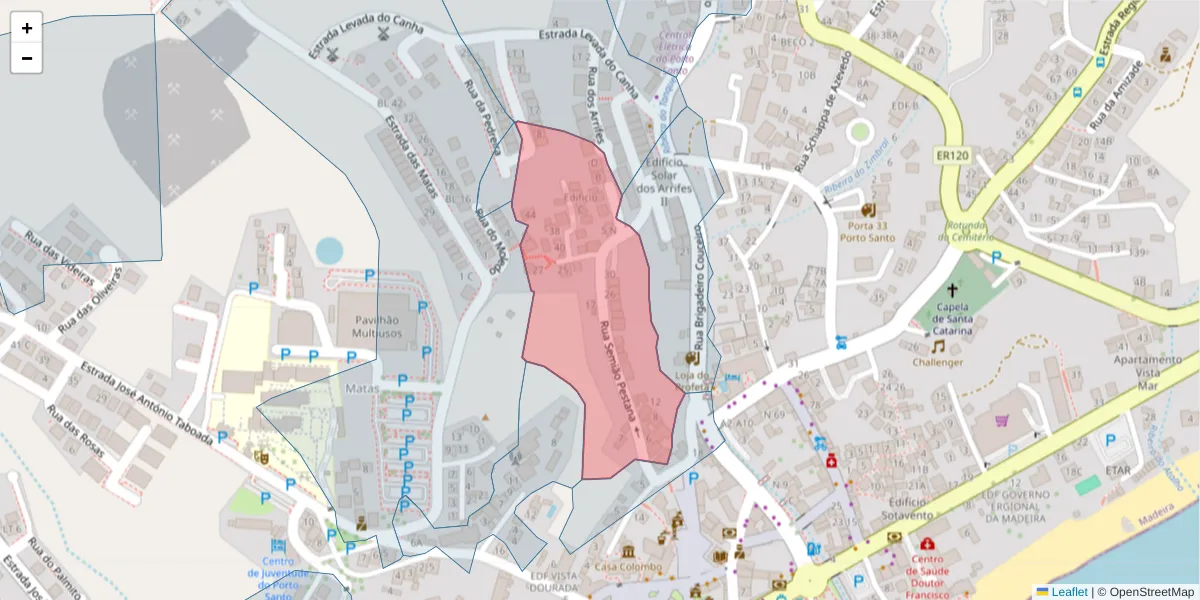 Mapa detalhado do código postal 9400-177 com limites, códigos postais vizinhos e agências dos correios