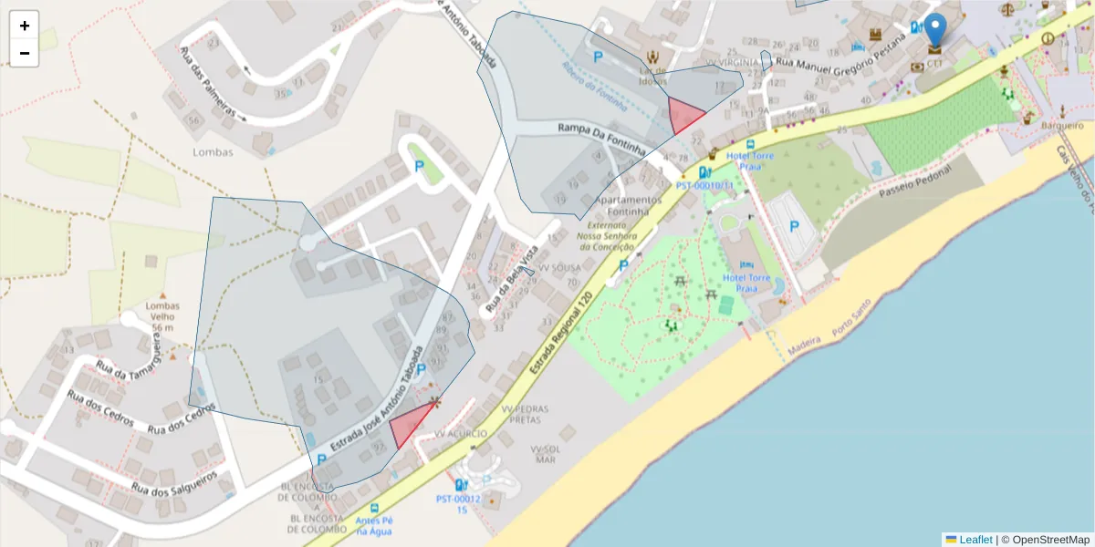 Mapa detalhado do código postal 9400-179 com limites, códigos postais vizinhos e agências dos correios