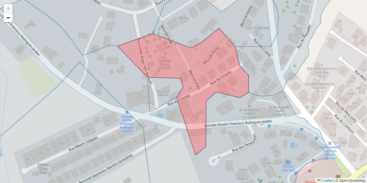 Mapa detalhado do código postal 9400-187 com limites, códigos postais vizinhos e agências dos correios