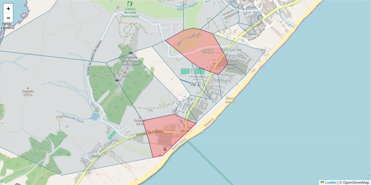 Mapa detalhado do código postal 9400-201 com limites, códigos postais vizinhos e agências dos correios