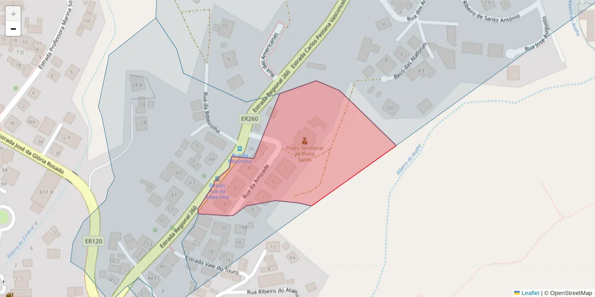 Mapa detalhado do código postal 9400-210 com limites, códigos postais vizinhos e agências dos correios