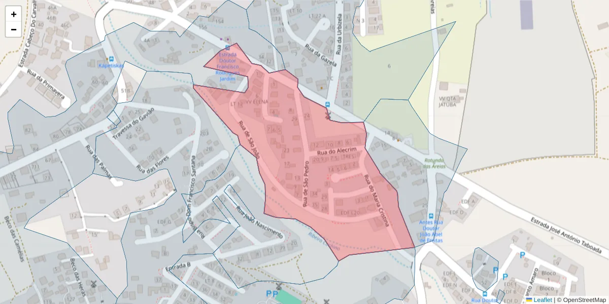 Mapa detalhado do código postal 9400-225 com limites, códigos postais vizinhos e agências dos correios