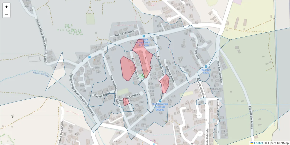 Mapa detalhado do código postal 9400-227 com limites, códigos postais vizinhos e agências dos correios