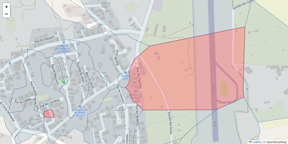 Mapa detalhado do código postal 9400-228 com limites, códigos postais vizinhos e agências dos correios