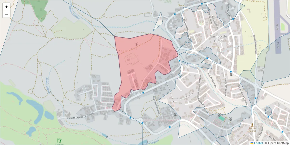 Mapa detalhado do código postal 9400-230 com limites, códigos postais vizinhos e agências dos correios