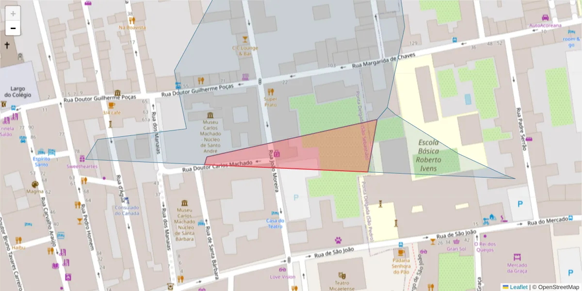 Mapa detalhado do código postal 9500-075 com limites, códigos postais vizinhos e agências dos correios