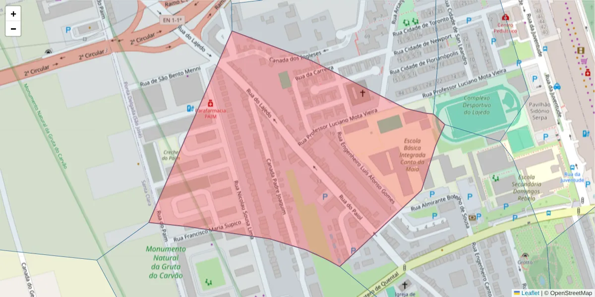 Mapa detalhado do código postal 9500-193 com limites, códigos postais vizinhos e agências dos correios