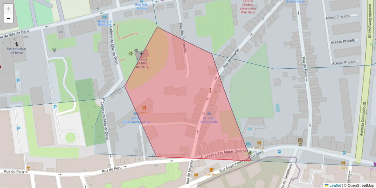 Mapa detalhado do código postal 9500-291 com limites, códigos postais vizinhos e agências dos correios