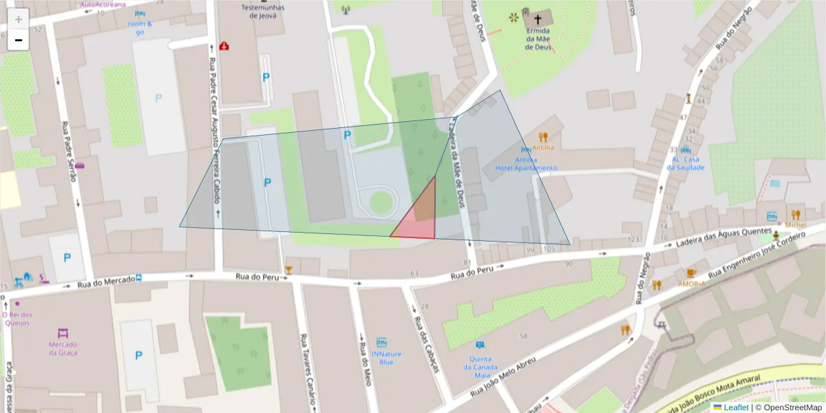 Mapa detalhado do código postal 9500-325 com limites, códigos postais vizinhos e agências dos correios