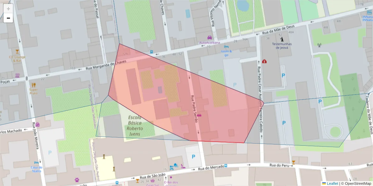 Mapa detalhado do código postal 9500-339 com limites, códigos postais vizinhos e agências dos correios