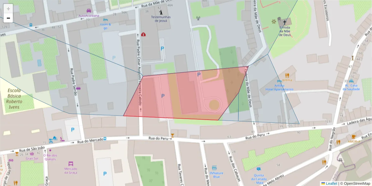 Mapa detalhado do código postal 9500-340 com limites, códigos postais vizinhos e agências dos correios