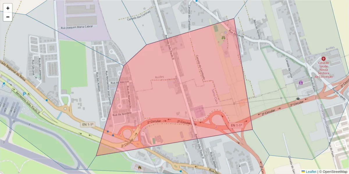 Mapa detalhado do código postal 9500-361 com limites, códigos postais vizinhos e agências dos correios