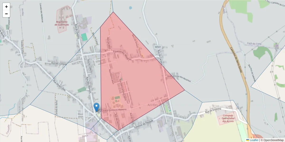 Mapa detalhado do código postal 9500-376 com limites, códigos postais vizinhos e agências dos correios