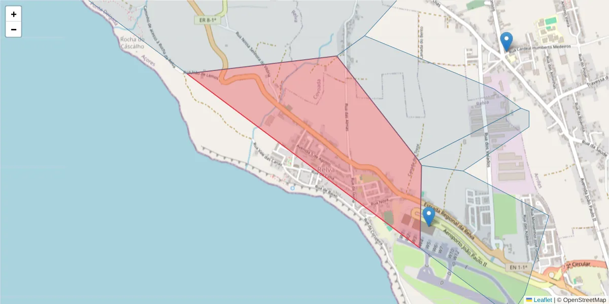 Mapa detalhado do código postal 9500-657 com limites, códigos postais vizinhos e agências dos correios