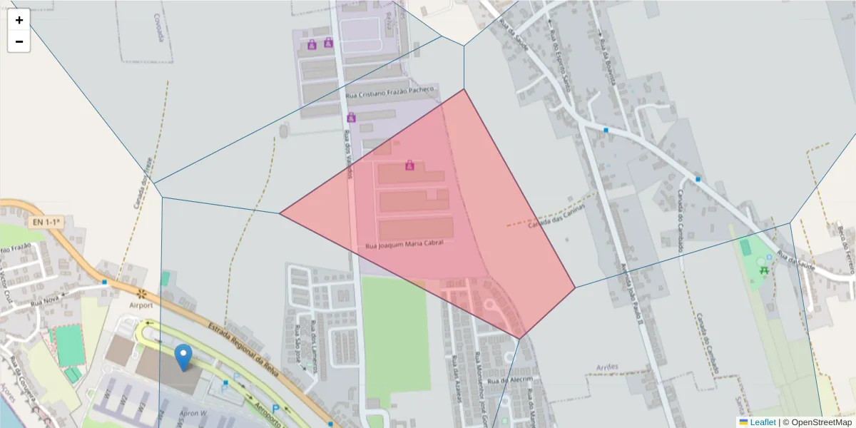 Mapa detalhado do código postal 9500-681 com limites, códigos postais vizinhos e agências dos correios
