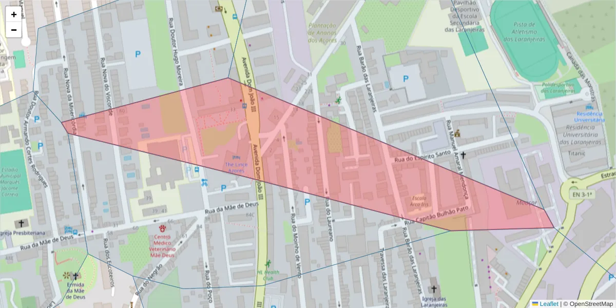 Mapa detalhado do código postal 9500-789 com limites, códigos postais vizinhos e agências dos correios